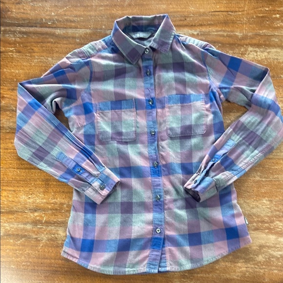 women’s xs The North Face Plaid Button Down Shirt Flannel Blue Purple gray - Picture 1 of 8